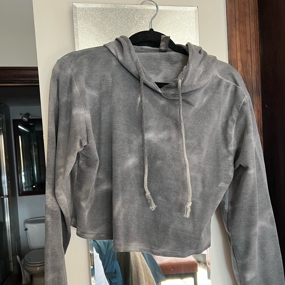 Crop hoodie gray tie dye